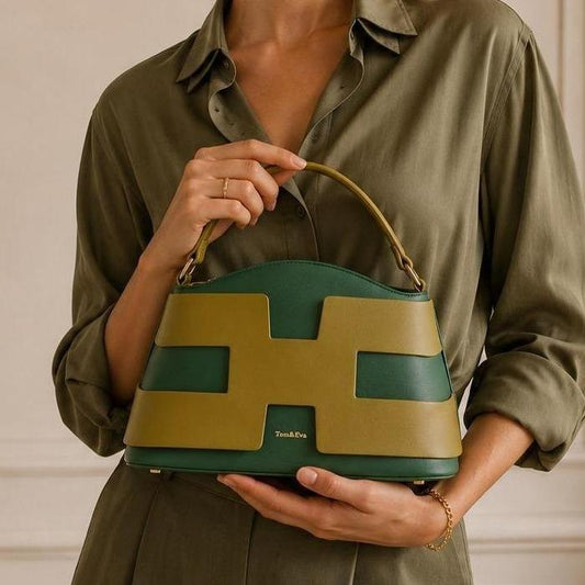 Sac à Main Femme en Cuir TOM & EVA – Bicolore Vert et Olive #TE1034