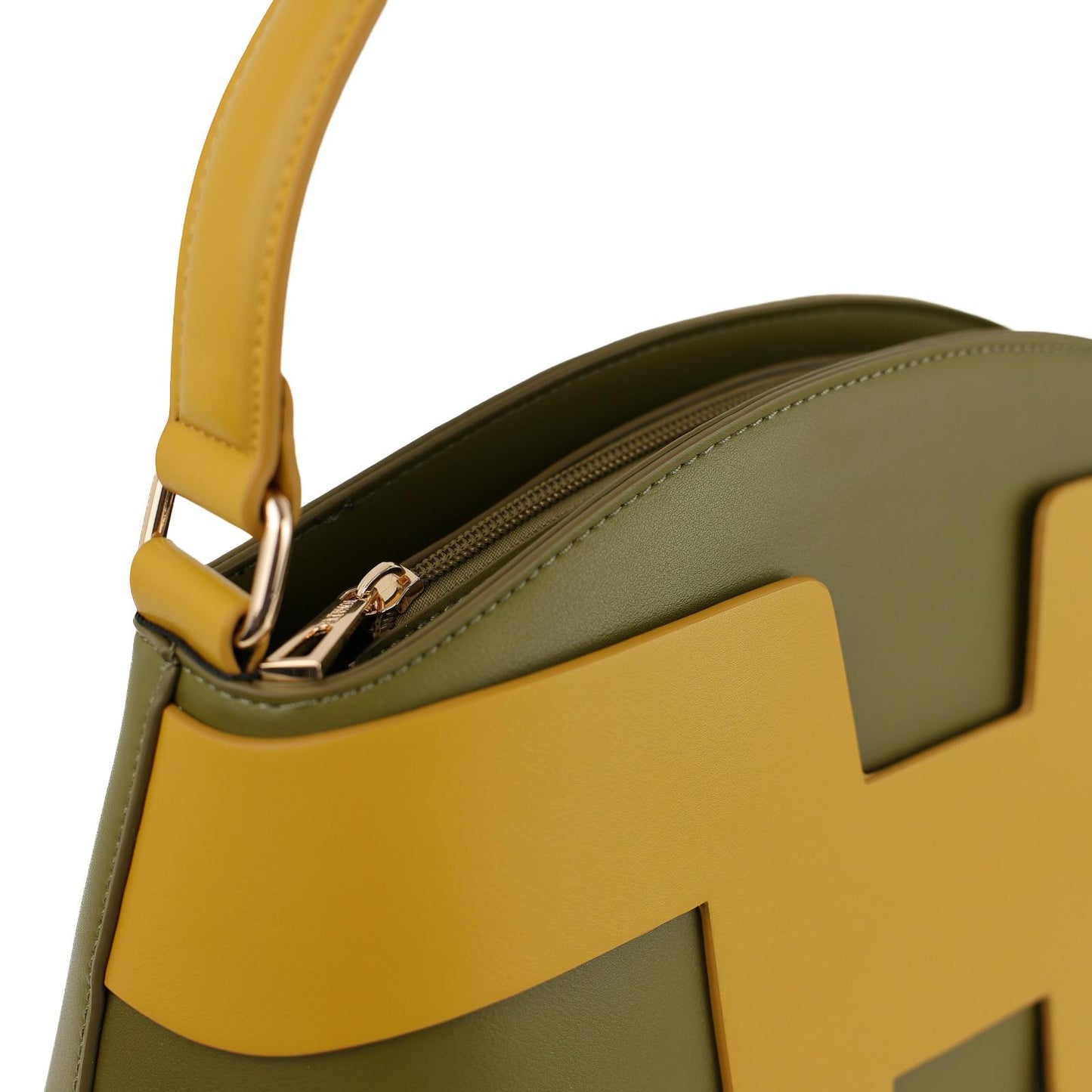 Sac à Main Femme en Cuir TOM & EVA – Bicolore Kaki et Moutarde #TE1031