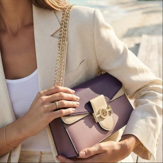 Sac à Main Femme en Cuir TOM & EVA – Tricolore Violet, Mauve et Beige #TE1032