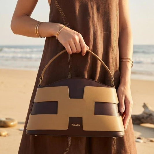 Sac à Main Femme en Cuir TOM & EVA – Bicolore Marron et Camel #TE1026