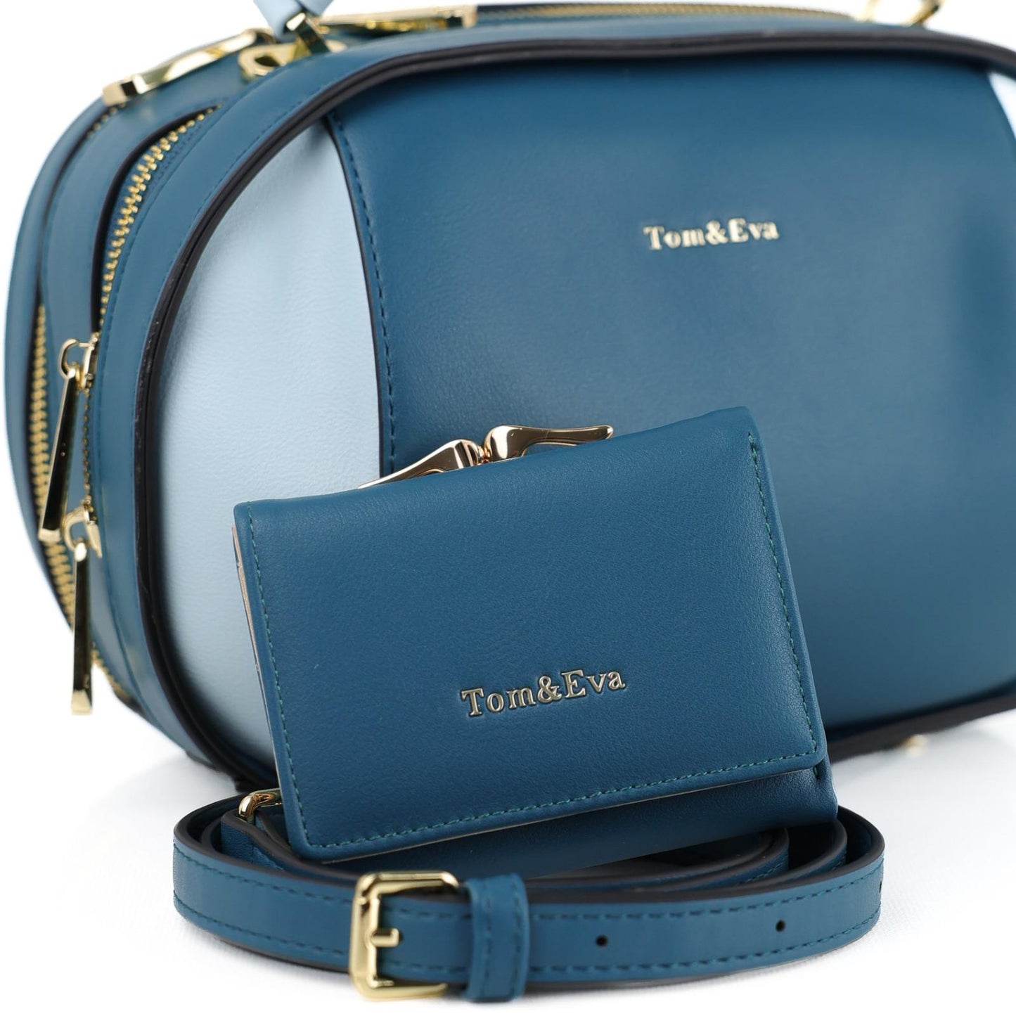 Sac à Main et Portefeuille Femme en Cuir TOM & EVA – Bleu Pétrole #TE1025