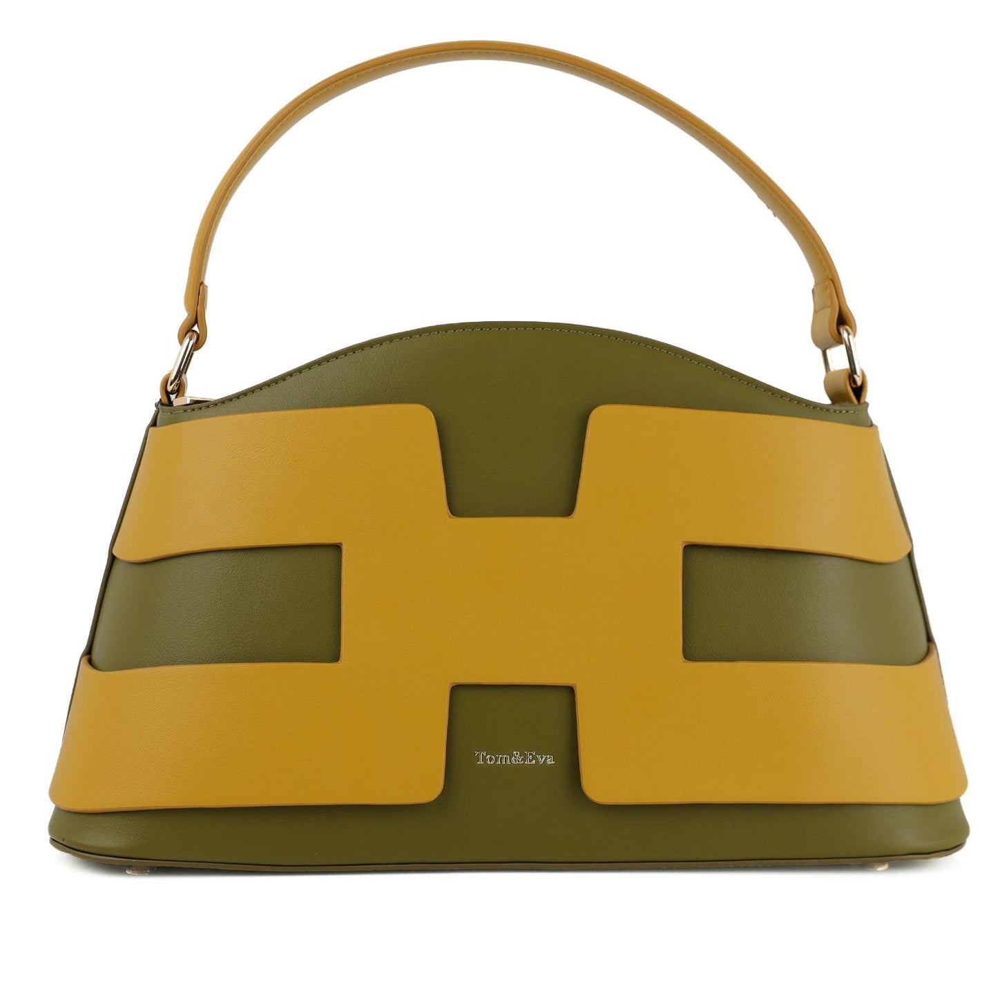 Sac à Main Femme en Cuir TOM & EVA – Bicolore Kaki et Moutarde #TE1031
