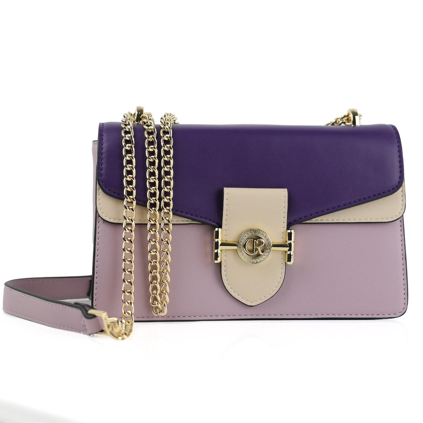 Sac à Main Femme en Cuir TOM & EVA – Tricolore Violet, Mauve et Beige #TE1032