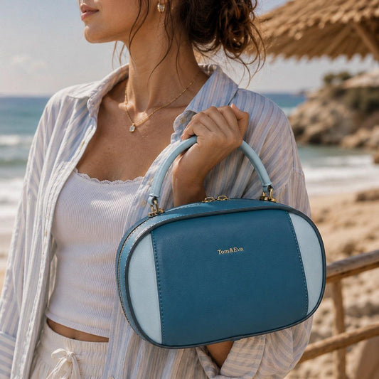 Sac à Main et Portefeuille Femme en Cuir TOM & EVA – Bleu Pétrole #TE1025