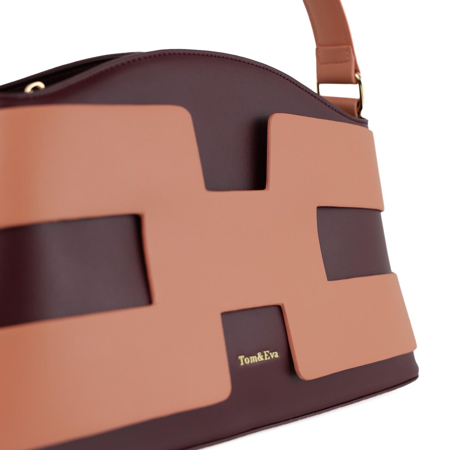 Sac à Main Femme en Cuir TOM & EVA – Bicolore Bordeaux et Rose Poudré #TE1028