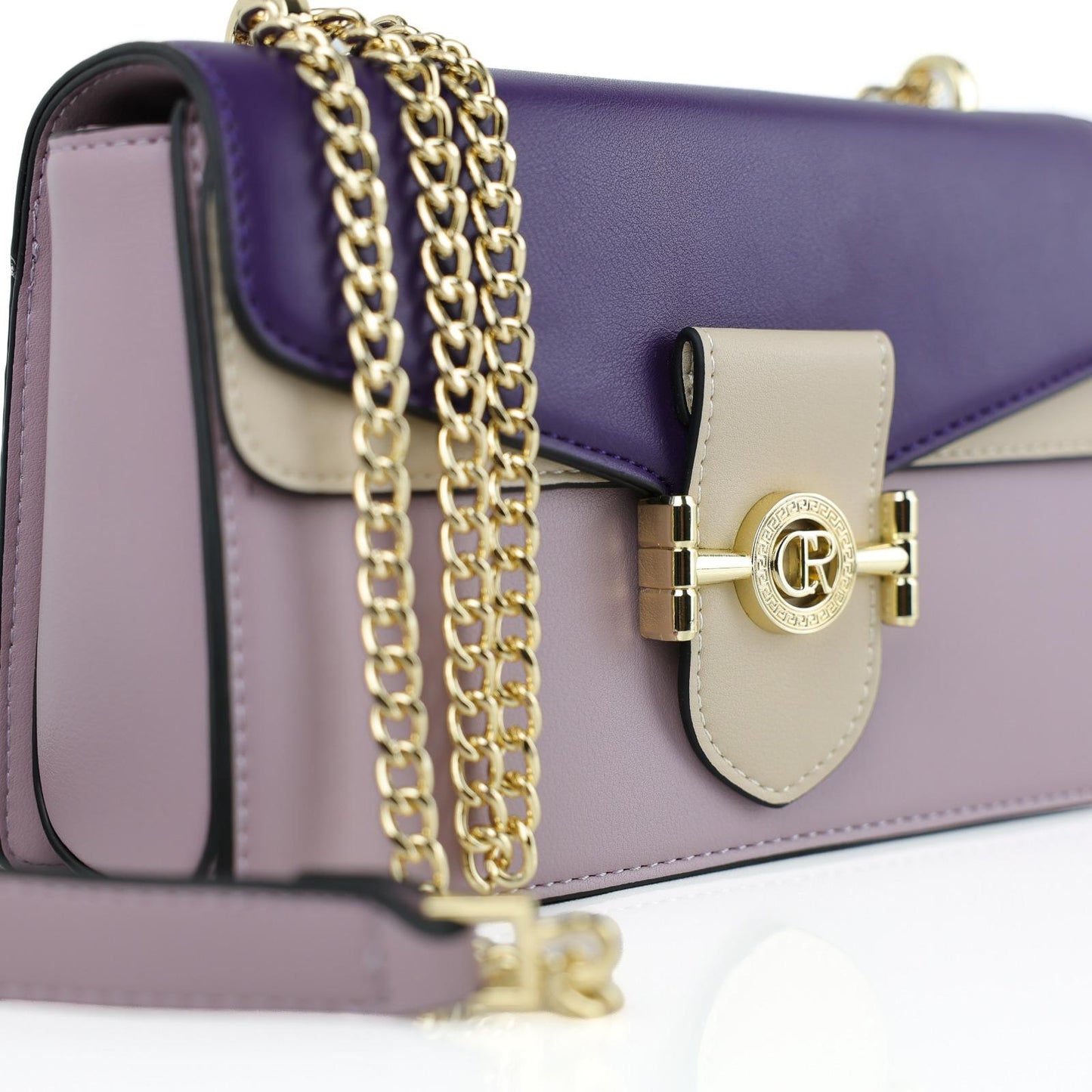 Sac à Main Femme en Cuir TOM & EVA – Tricolore Violet, Mauve et Beige #TE1032