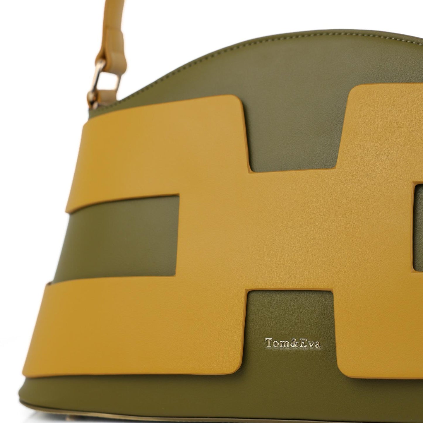 Sac à Main Femme en Cuir TOM & EVA – Bicolore Kaki et Moutarde #TE1031