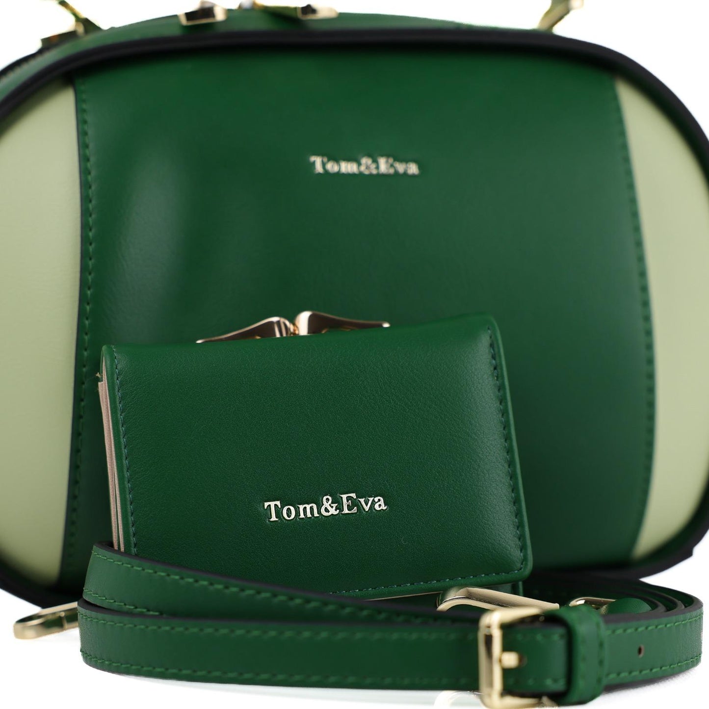 Sac à Main et Portefeuille Femme en Cuir TOM & EVA – Bicolore Vert et Vert Sauge #TE1033
