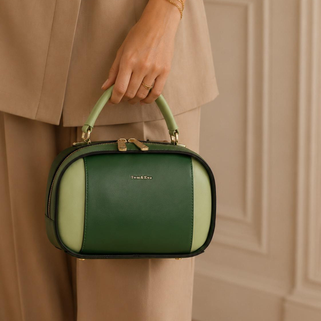 Sac à Main et Portefeuille Femme en Cuir TOM & EVA – Bicolore Vert et Vert Sauge #TE1033