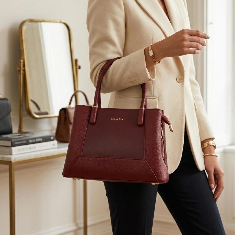 Sac à Main Femme en Cuir TOM & EVA – Bordeaux #TE1030
