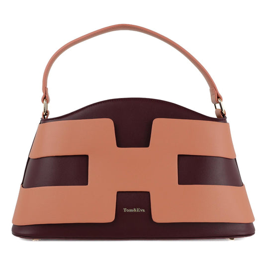 Sac à Main Femme en Cuir TOM & EVA – Bicolore Bordeaux et Rose Poudré #TE1028